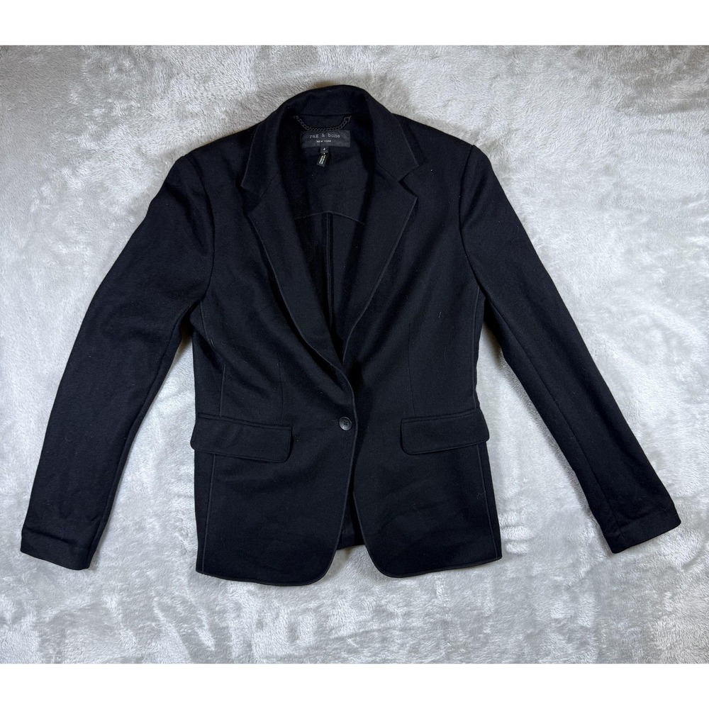 Rag & Bone Blazer Womens 4 Black Wool One Button Tailored Jacket Made USA